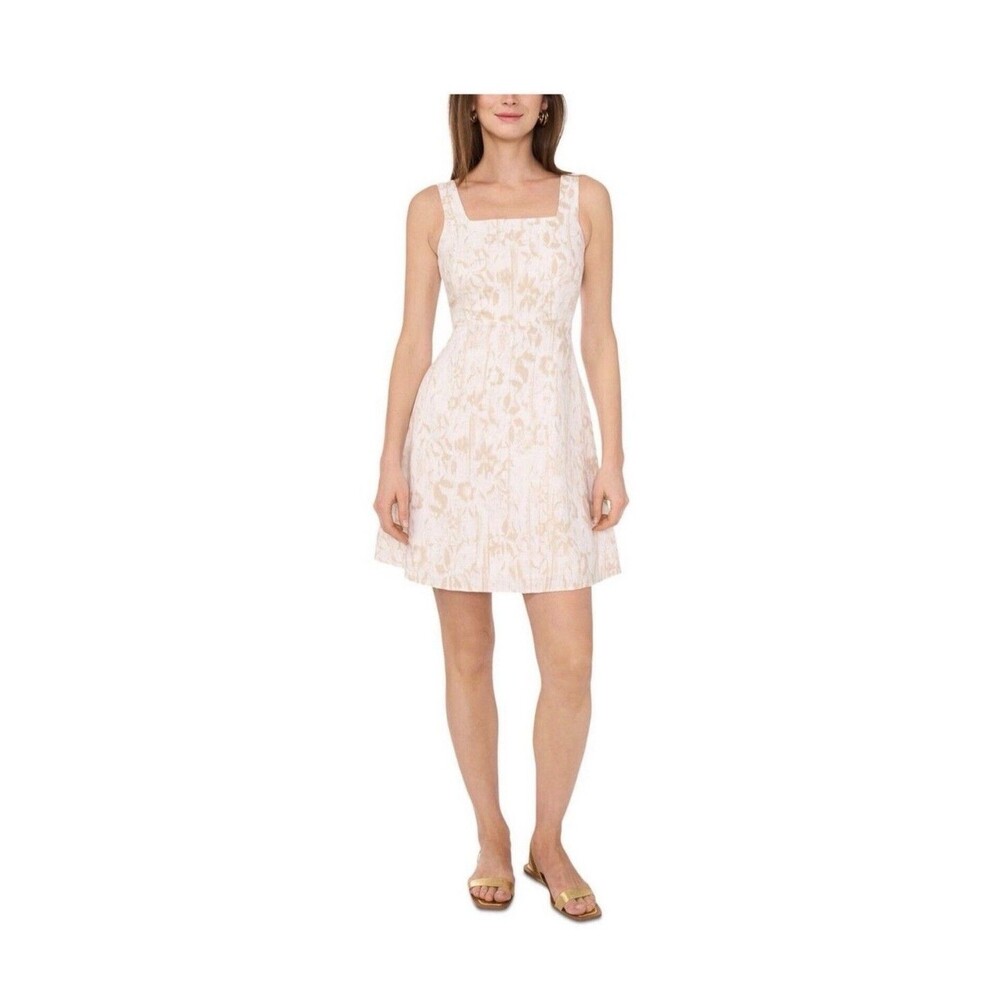 $169 Vince Camuto Women's Printed Linen-Blend Square-Neck Mini Dress Size S
